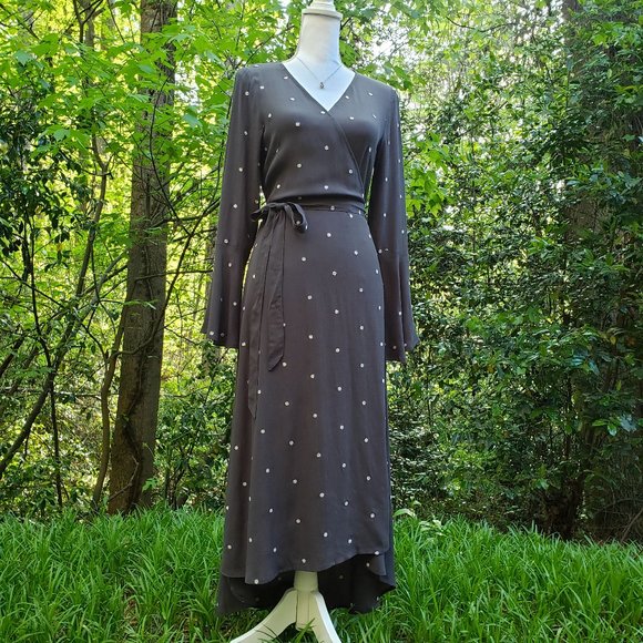 CHARLI Embroidered Crepe Wrap Dress in Gray Size 10 - Picture 8 of 15